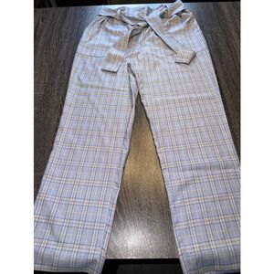 Current Air Los Angeles Women's Blue Plaid Wide Leg High Waist Tie Belt Pants L